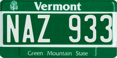 VT license plate NAZ933