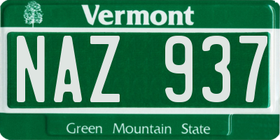 VT license plate NAZ937