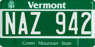 VT license plate NAZ942