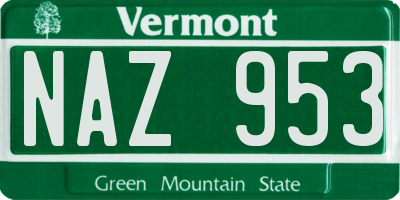 VT license plate NAZ953
