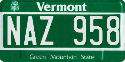 VT license plate NAZ958