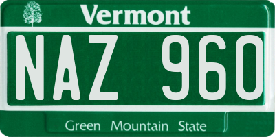 VT license plate NAZ960