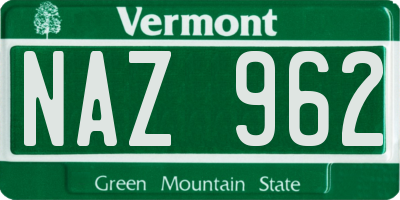 VT license plate NAZ962