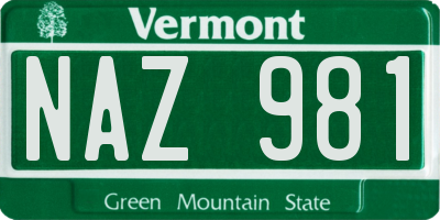 VT license plate NAZ981