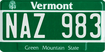 VT license plate NAZ983