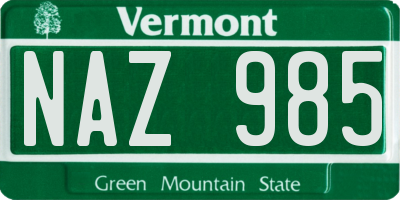 VT license plate NAZ985