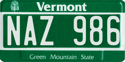 VT license plate NAZ986