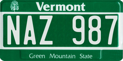 VT license plate NAZ987