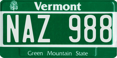 VT license plate NAZ988