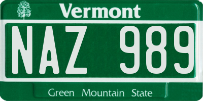 VT license plate NAZ989