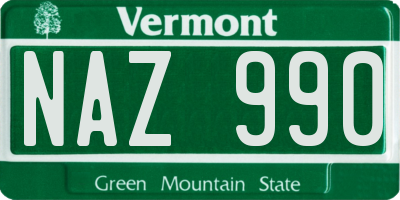 VT license plate NAZ990