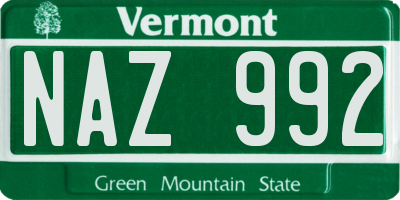 VT license plate NAZ992