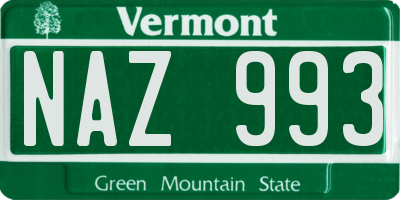 VT license plate NAZ993