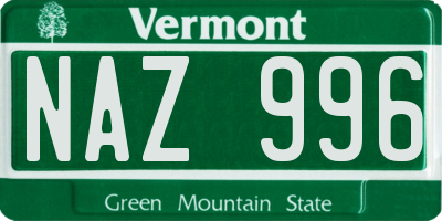 VT license plate NAZ996