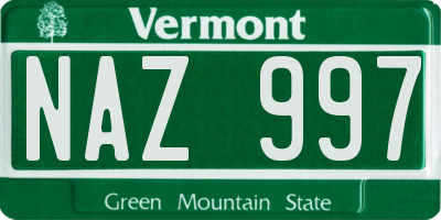 VT license plate NAZ997