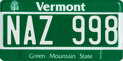 VT license plate NAZ998
