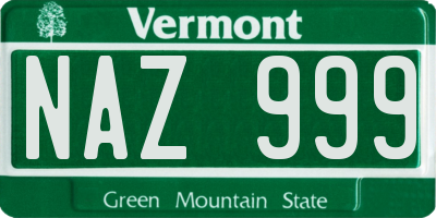 VT license plate NAZ999