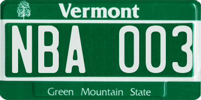 VT license plate NBA003