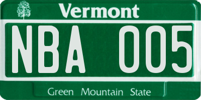 VT license plate NBA005