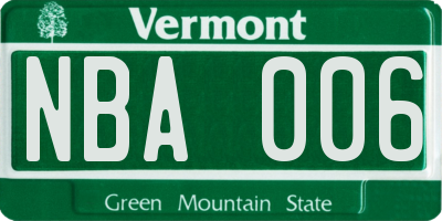 VT license plate NBA006