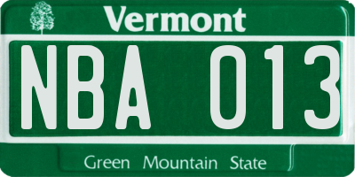 VT license plate NBA013