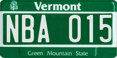 VT license plate NBA015