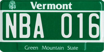 VT license plate NBA016