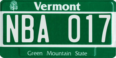 VT license plate NBA017
