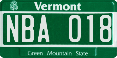 VT license plate NBA018