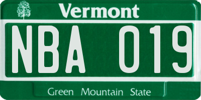 VT license plate NBA019