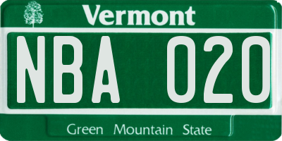 VT license plate NBA020