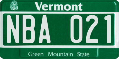 VT license plate NBA021