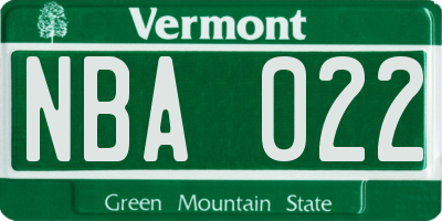 VT license plate NBA022