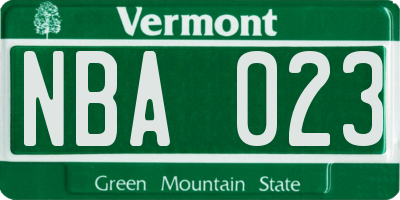 VT license plate NBA023