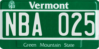 VT license plate NBA025