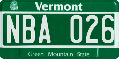 VT license plate NBA026