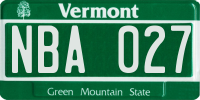VT license plate NBA027