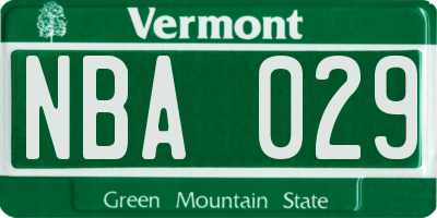VT license plate NBA029