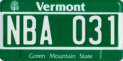 VT license plate NBA031