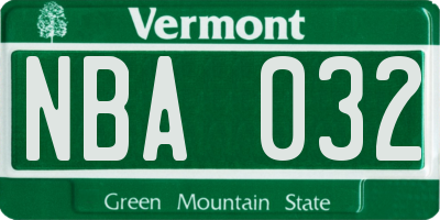 VT license plate NBA032