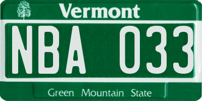 VT license plate NBA033