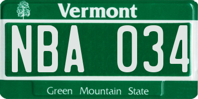 VT license plate NBA034