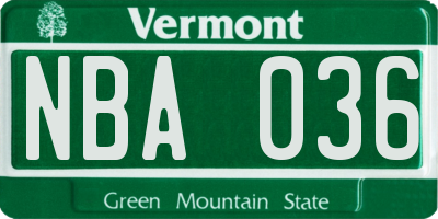 VT license plate NBA036