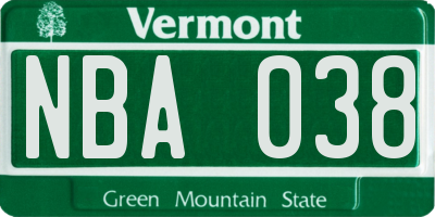 VT license plate NBA038