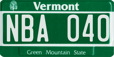 VT license plate NBA040