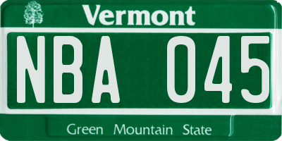 VT license plate NBA045