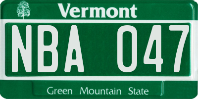 VT license plate NBA047