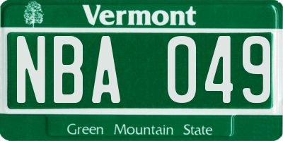 VT license plate NBA049