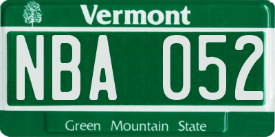 VT license plate NBA052