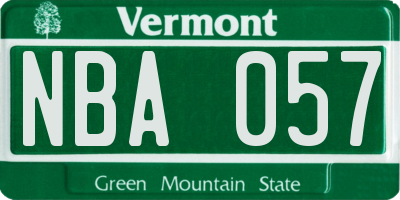 VT license plate NBA057